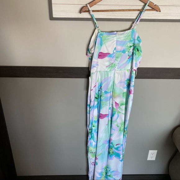 NICOLE MILLER spaghetti adjusted surplice neck open leg floral print satin sz XS - Picture 12 of 17